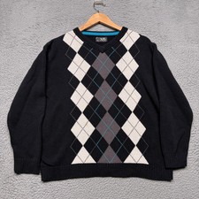 XG Extreme Gear Sweater Youth Large 14/15 Black Argyle Y2K V-Neck Skater Y2K