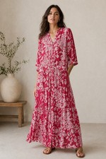 Ba&sh Blake Bordeaux Maxi Dress Pink Red Abst...