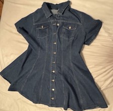 New 3X Blue Denim Button Short Sleeve Collared Shirt Dress Women Casual