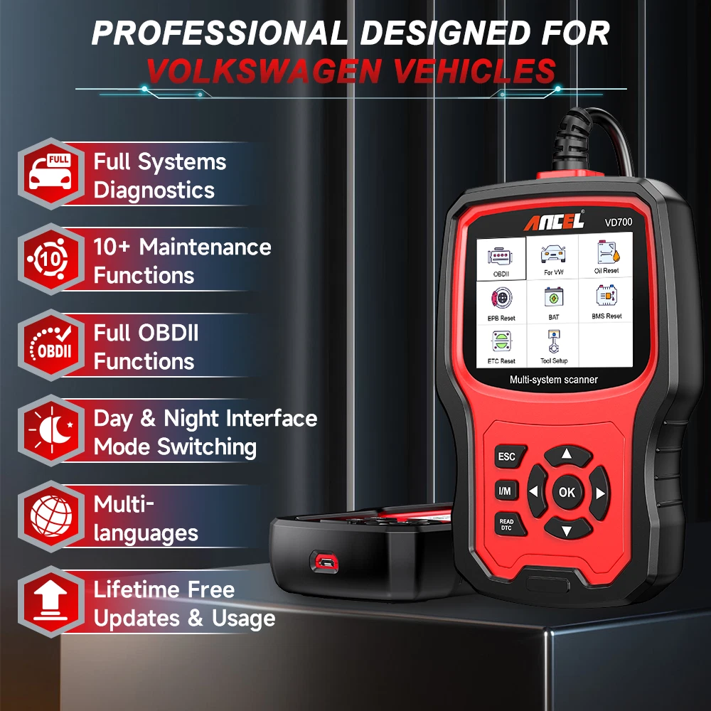 ANCEL VD700 Car OBD2 Scanner Full System Diagnostic Tool EPB ABS