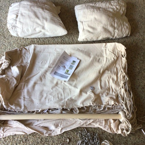 Large Hammock Chair Swing Hanging Cotton Carry Bag Cushions Indoor Outdoor Beige - Picture 3 of 3