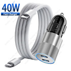 Dual Type C Pd Fast 40W Car Charger Adapter Cable For iPhone 15 Pro Max Samsung