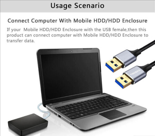 USB 3.0 2.0 Type A Male to Male Cable Data Transfer Cord for Hard Drive Laptop - Picture 3 of 19
