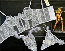 Victoria's Secret DESIGNER COLLECTION 34B CORSET TOP BRA SET M Lilac Purple Mesh
