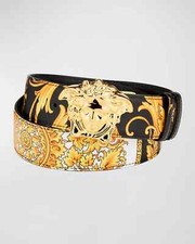 VERSACE Gold/Black Heritage Medusa Buckle Reversible Leather Belt Sz 100 or 39''