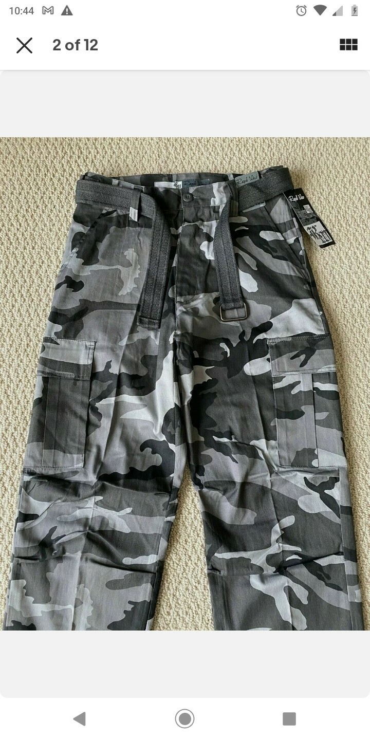 NWT Men's Regal Wear City Gray Camouflage Camo Belt Cargo Pocket Pants 30 &times; 32