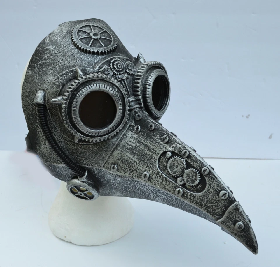 Máscara Doctor de la Peste Halloween Pájaro Pico Cuervo Cuervo Máscara SteamPunk PLATA Foto 4 de 4