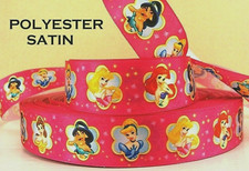 DISNEY PRINCESS PINK RIBBON SATIN FEEL PER YARD 25mm wide Crafts Cake Decoration