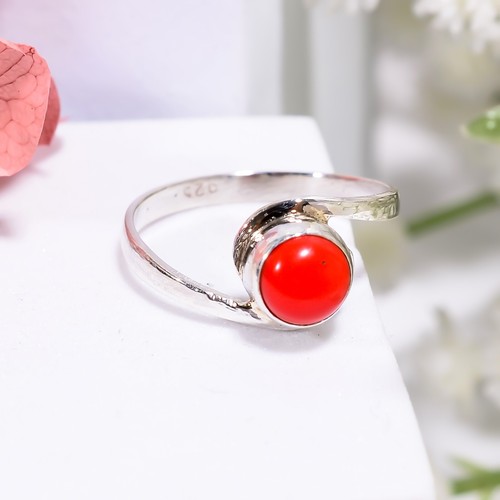 Bracelet Main En Argent 925 Et Corail Rouge Italien - Pierre Naturelle, Longueur 8 Pouces