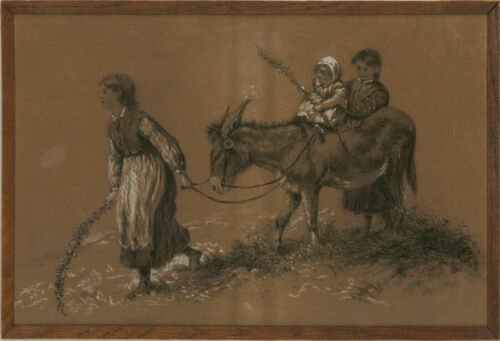 Late 19th Century Charcoal Drawing - Donkey Ride - Zdjęcie 1 z 3