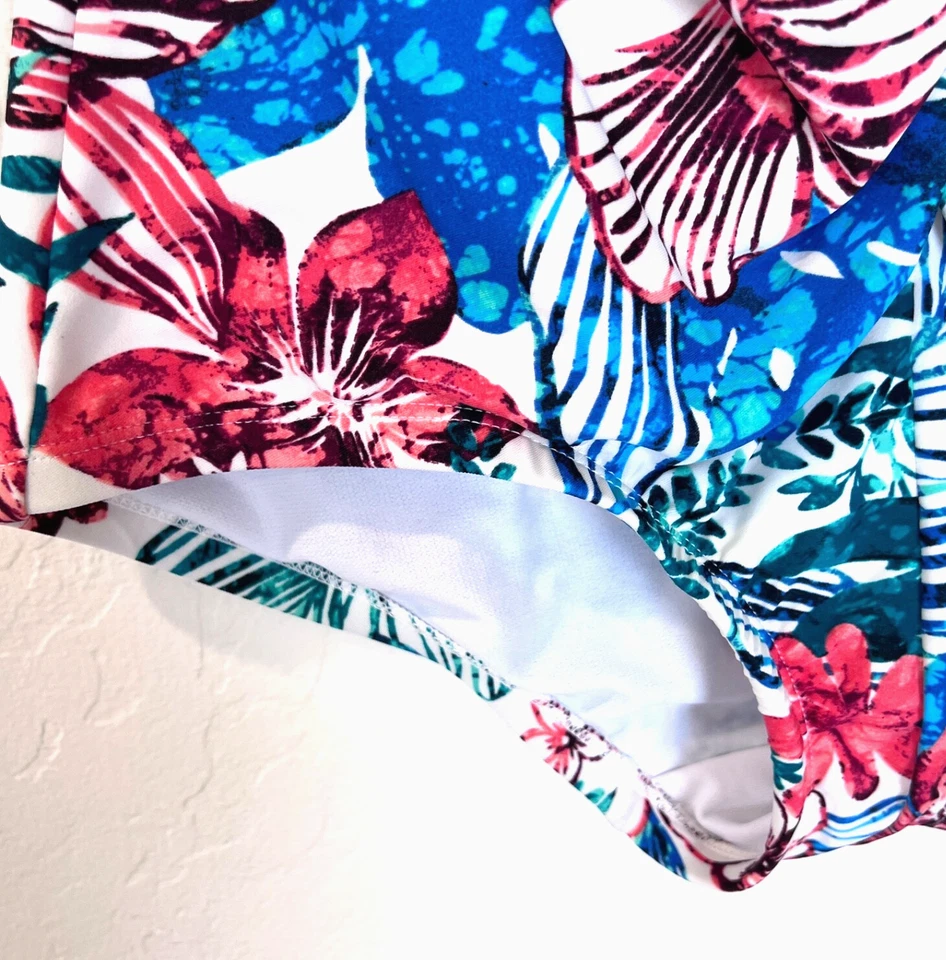 Traje de baño Maxine Of Hollywood de una pieza azul rojo floral talla 12, deportes acuáticos Foto 3 de 4