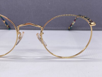 Spectacle 4 Eyeglasses Womens Round Gold Multicolor Temples Vintage 1980 Germany