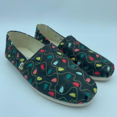 TOMS Forged Iron Tree Lights Print Christmas Holiday Slip on Shoes Size 6.5   