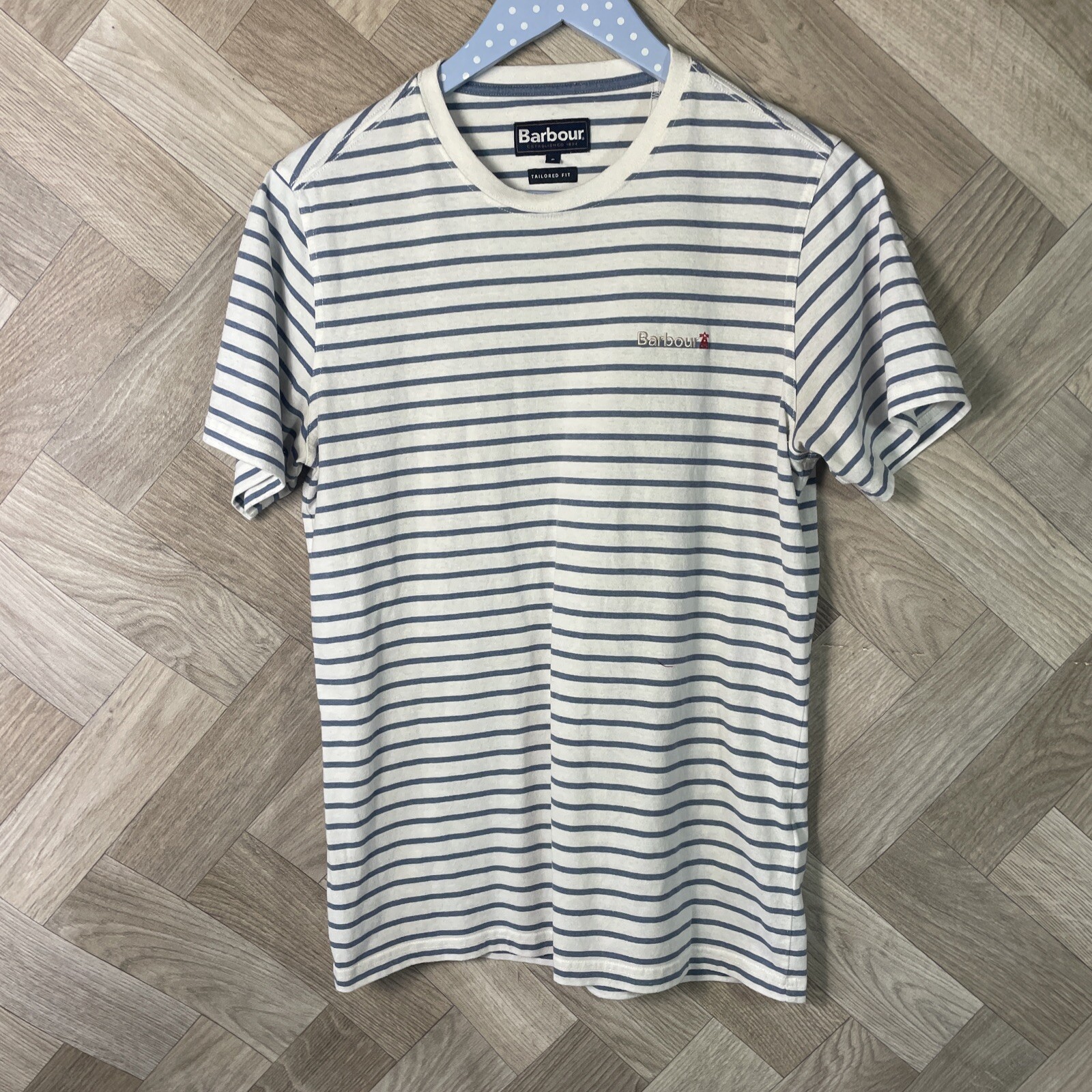 Camiseta de manga corta Barbour a rayas talla pequeña azul blanco