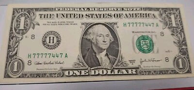 Lucky 7's Sevens, binary & pair $1 Dollar Bill Fancy Serial Number