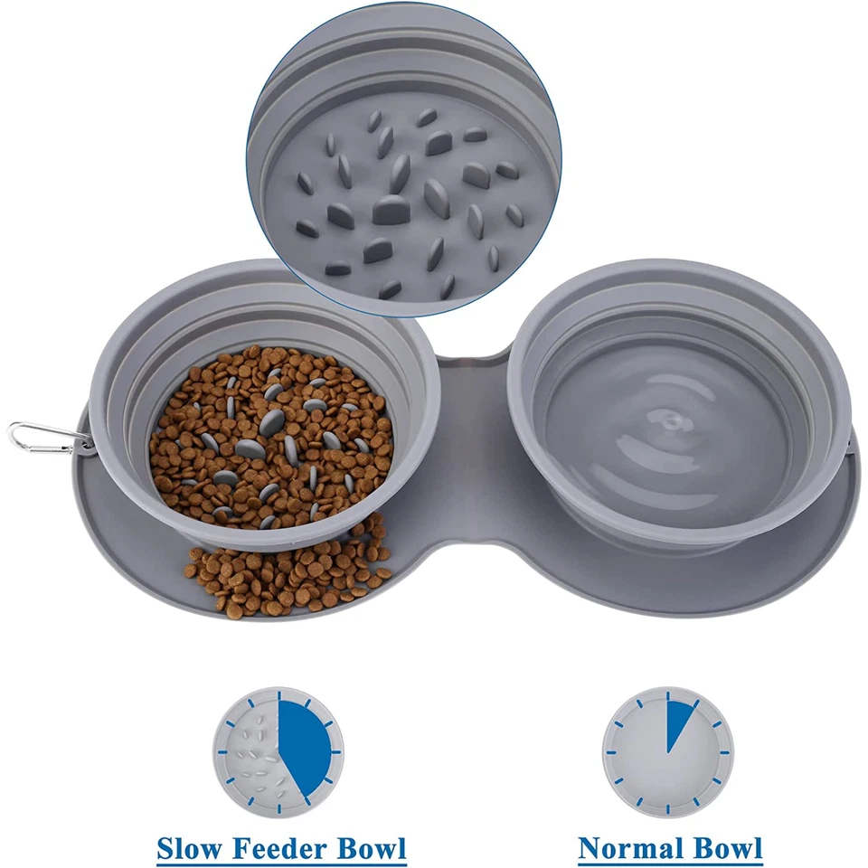 F69C Hundenäpfe Plegable Reiseschale Portable Doble Silicona Comedero Reisenäpfe - Imagen 3 de 4