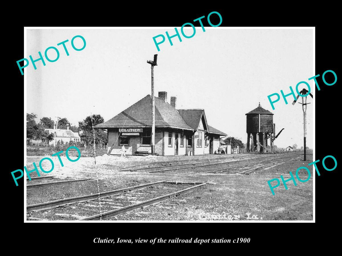 OLD 8x6 HISTORIC PHOTO OF CLUTIER IOWA THE RAILROAD DEPOT STATION c1900