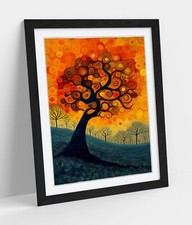 ABSTRACT SPIRAL ORANGE FLAME TREE DECOR FRAMED WALL ART PICTURE POSTER PRINT