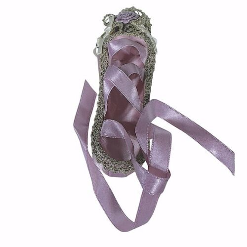 Vintage Ballet Shoe Decorative Floral Gold Embellished Pink Satin Collectible - Picture 10 of 13