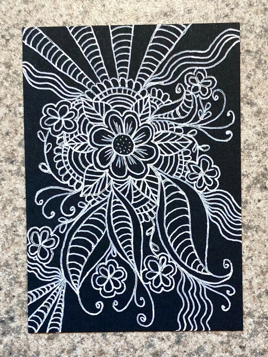 White Pen Doodle Art On Black Paper Doodle White Pen Black Paper