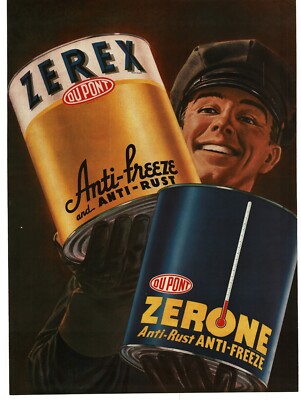 1940 Du Pont Zerex Zerone Anti Freeze gas station attendant art Vintage Print Ad
