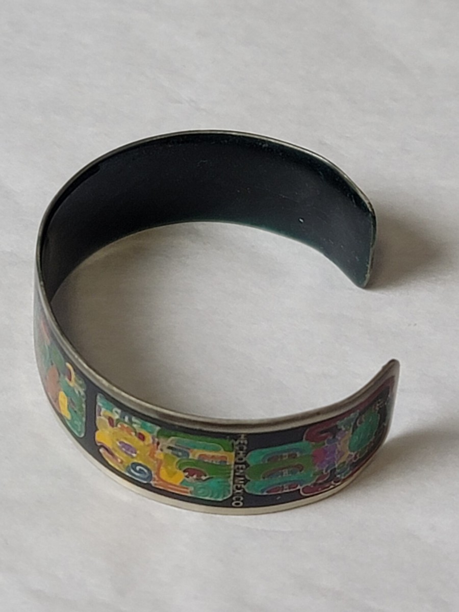 Artist Fernandez Rodriguez Mexico Enamel Aztec Theme Cuff Artist Fernandez Rodriguez Mexico Enamel Aztec Theme Cuff