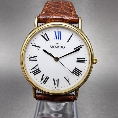 Vintage Movado Watch Men 33mm White Dial Gold Tone Round 87-59-885 New  Battery