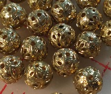 144 Vintage gold color 9mm filigree metal beads made in Japan strung on wire