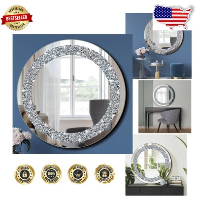 Elegant 20x20 Round Wall Mirror - Sparkly Diamond Decor for Bedroom or Vanity