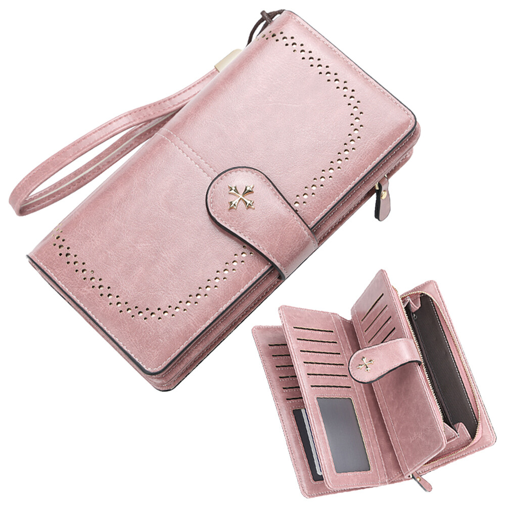 Womens Large Capacity RFID Blocking Leather Wristlet Credit Card