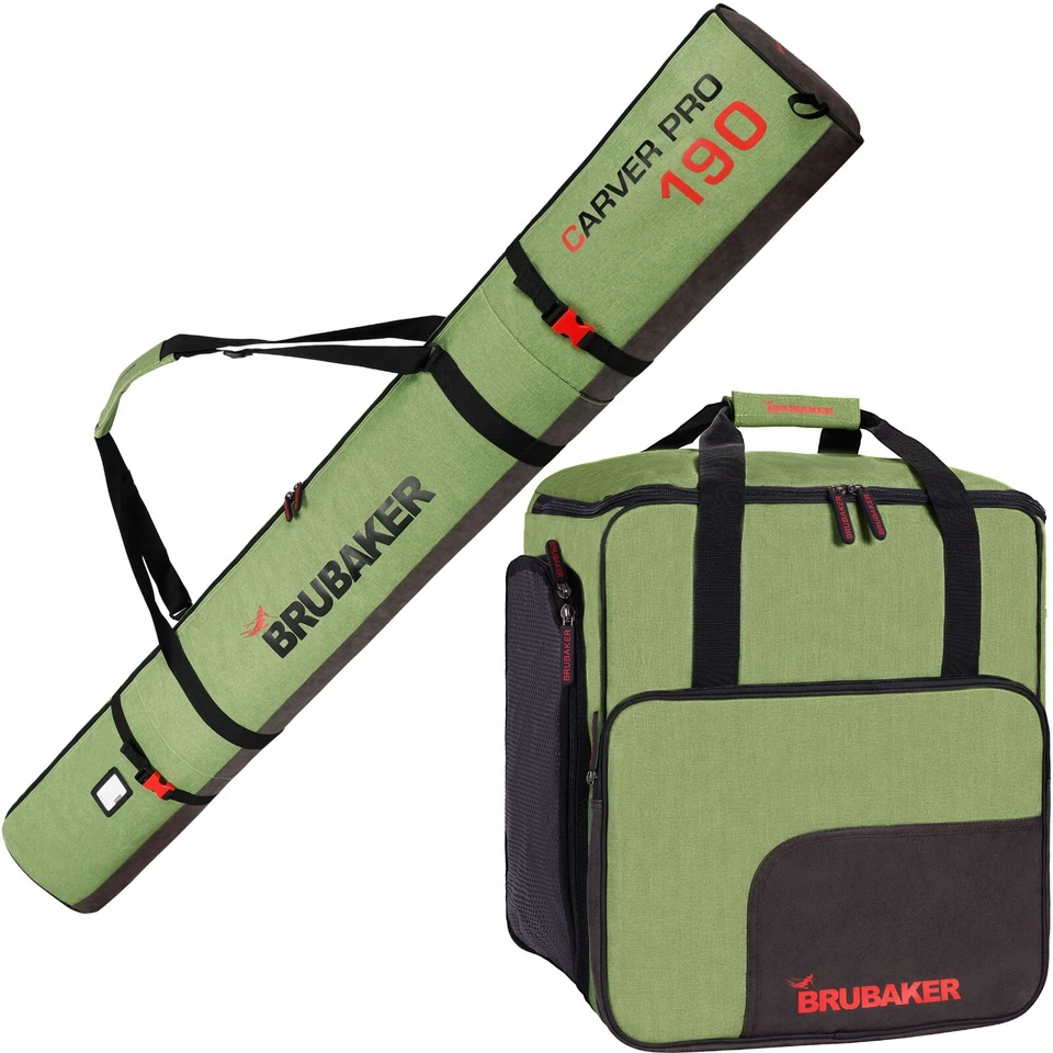 BRUBAKER 'Performance' Borsa porta scarponi + Sacca sci da 170 190 cm Verde Nero