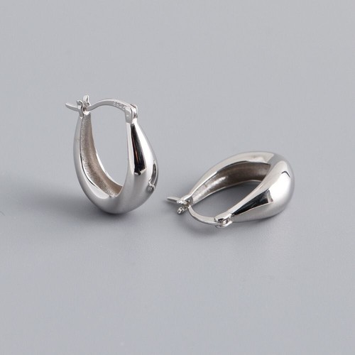 Women s925 Sterling Silver Solid Classic Thick Hoop Huggie Clip Earring Drop - Picture 6 of 7