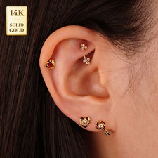 14K REAL Solid Gold Key Stud Earrings CZ Stud Ear Lobe Minimal Cute Earrings