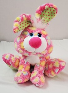 Dan Dee Bunny Plush 14 Inch Rainbow Hearts Easter Stuffed Rabbit Toy