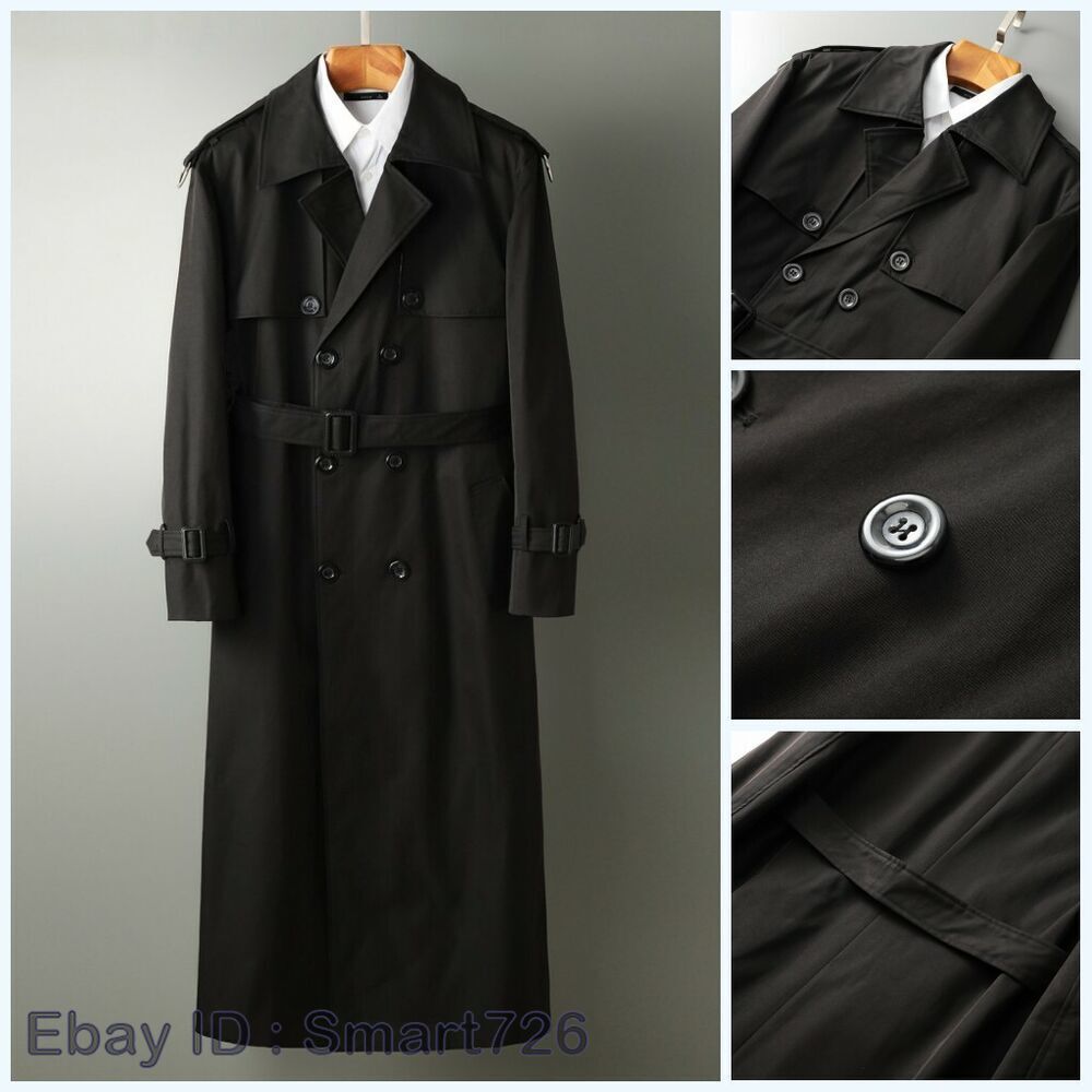 Men's Trench Coat Jacket Windbreaker Over knee Belted Double Men's Trench Coat Jacket Windbreaker Over knee Belted Double