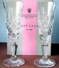 Stuart Crystal Chester Champagne Flute Glasses Pair Austria 7.75"H New in Box