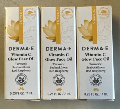 3x Derma E Vitamin C Glow Face Oil Turmeric Red Raspberry 0.23 Oz Each Exp 04/27