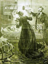 BUSH CHRISTMAS EVE FAMILY BABY INFANT 1870 Art Print Engraving Matted