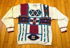 Vintage 90s 1990s Floral Colored Abstract Chunky Knit Crewneck Sweater