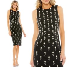 Mac Duggal 48801 Embellished Sleeveless Fitted Cocktail Black Dress,Midi, Size 0