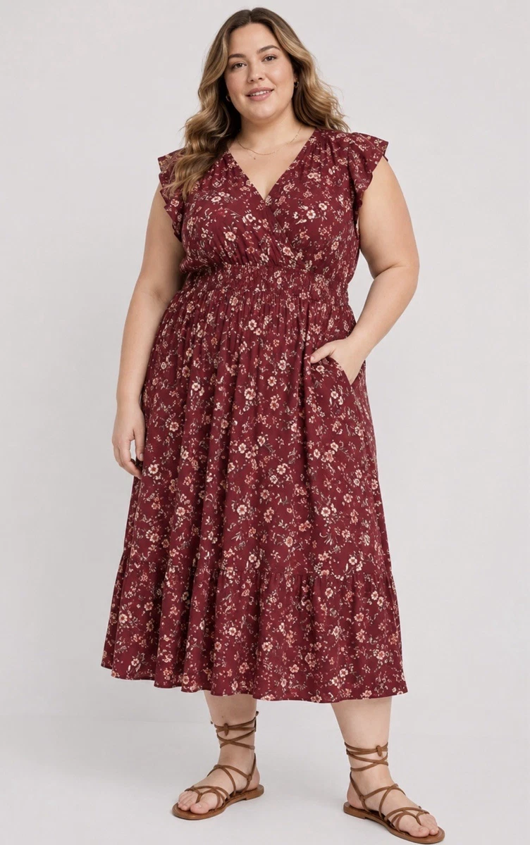 old navy burgundy floral dress Historically Inspired Burgundy Rose Print Lace-Up Bell Sleeve Tunic Dress