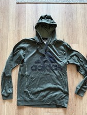 adidas ClimaWarm Green Solid Logo Hooded Pullover Men's Hoodie w/ Pockets M