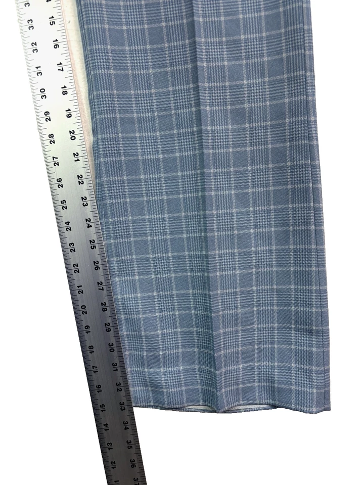 De colección Años 70 Farah 38x33 Azul Cuadros Cuadros Vestido Traje Pantalones Acampanado Corte Bota EE. UU. Tejido Foto 4 de 4