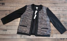 CHICO'S Size 3 US 16 Black Purple Metallic Tweed Open Front Blazer Jacket XL New