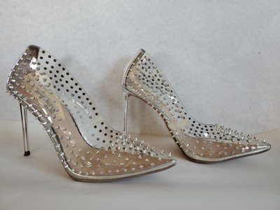Vintage Steve Madden Designer Shoes Size Clear Silver Spike High Heel  Pumps