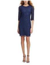 kensie Lace Sheath Dress-Navy-4