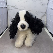 Animal Alley Black  White Spaniel Realistic Plush Puppy Dog Stuffed Toy 12"