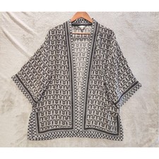 Max Studio Womens Black White Tribal Print Open Kimono Top Size Small Flowy