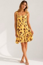 Urban Outfitters Yellow Floral Ruffle Mini Dress Small Smocked Boho Festival O