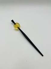 VTG Japanese Kanzashi Hair Stick Black Lacquer Stick /Yellow Spherical Ornament